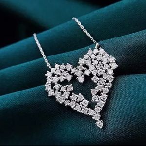 Heart Pendant with CZ Stone Long Chain Statement Necklace NWOT